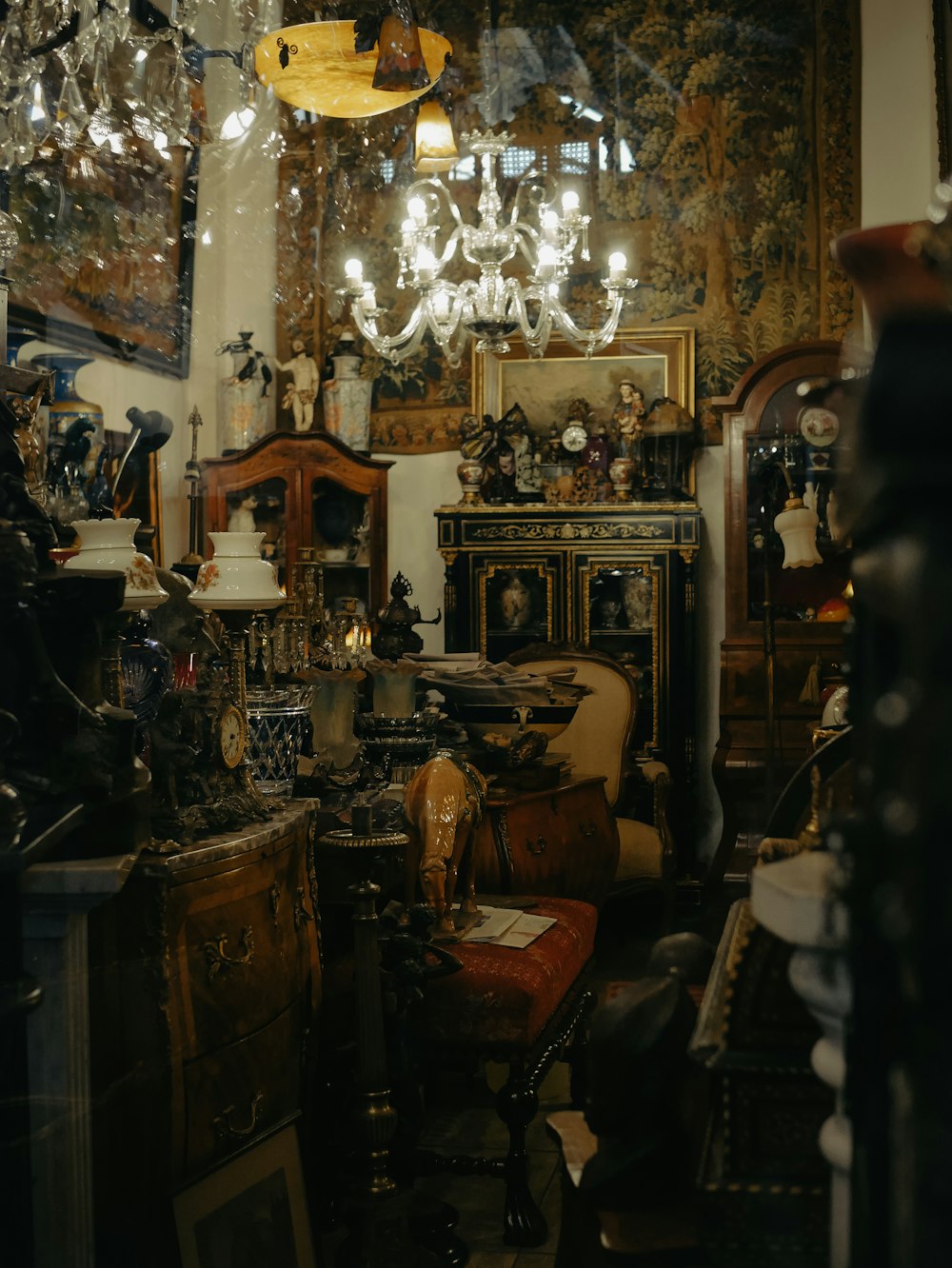 Antique furniture staged for an estate sale